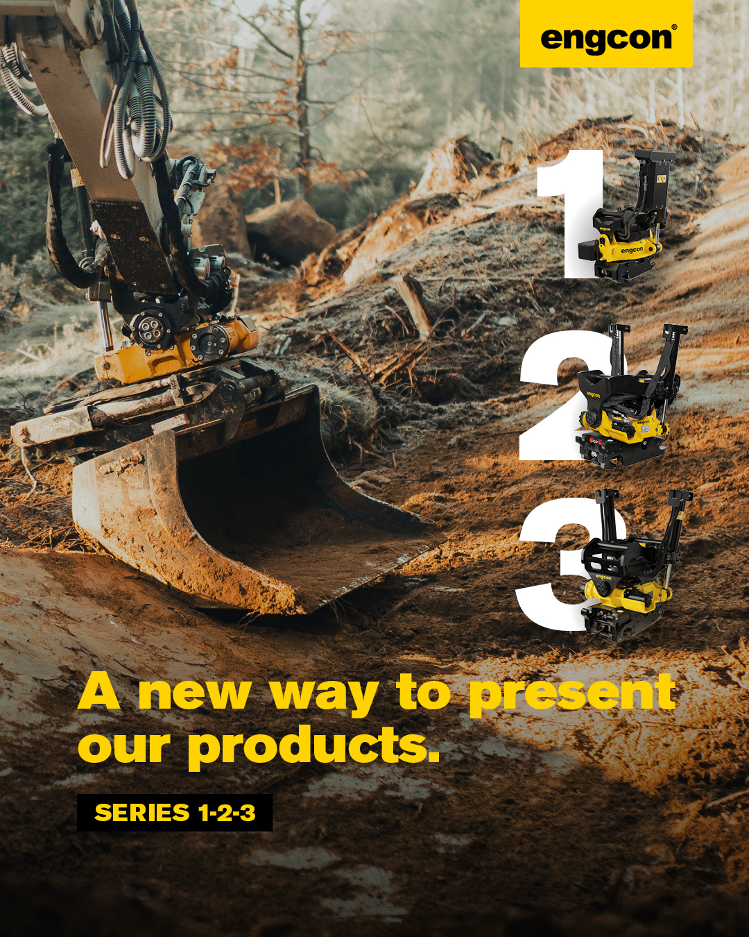 engcon lanserar Serie 1-2-3 för tiltrotatorer
